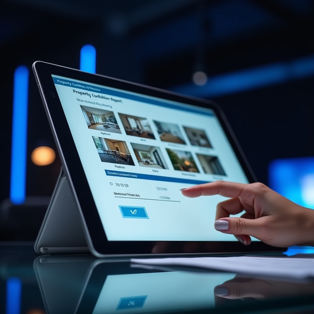 Digital report with timestamp and electronic signature on tablet screen