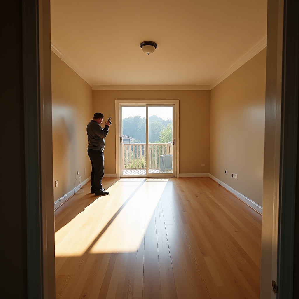 Living room full documentation showing walls, floors, windows and all surfaces recorded