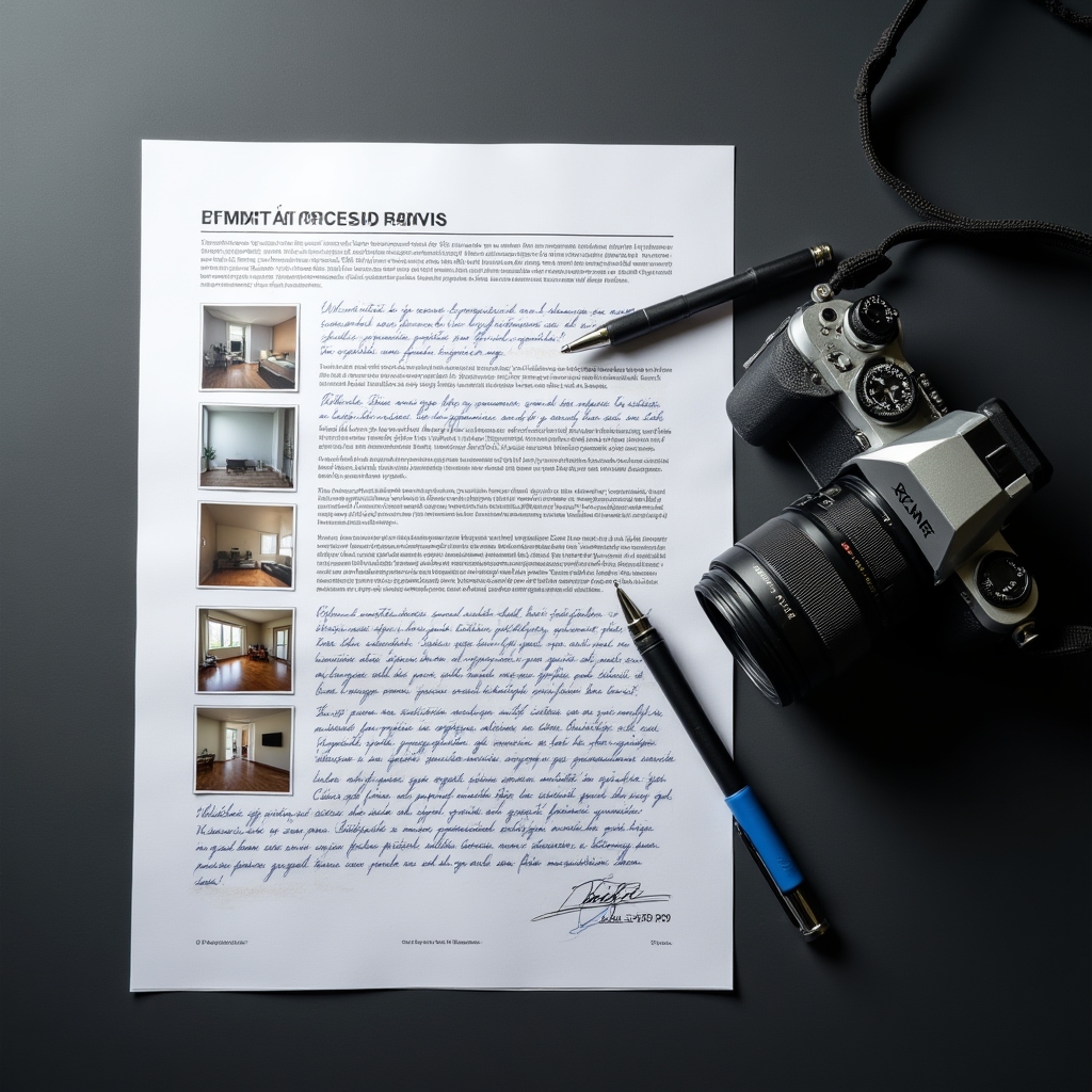 Detailed property condition report document showing room-by-room documentation with photographs