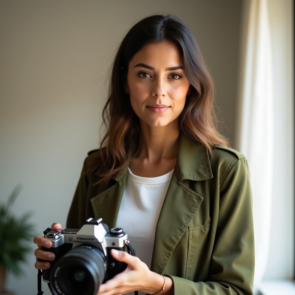 Professional photographer adjusting camera settings for interior property documentation